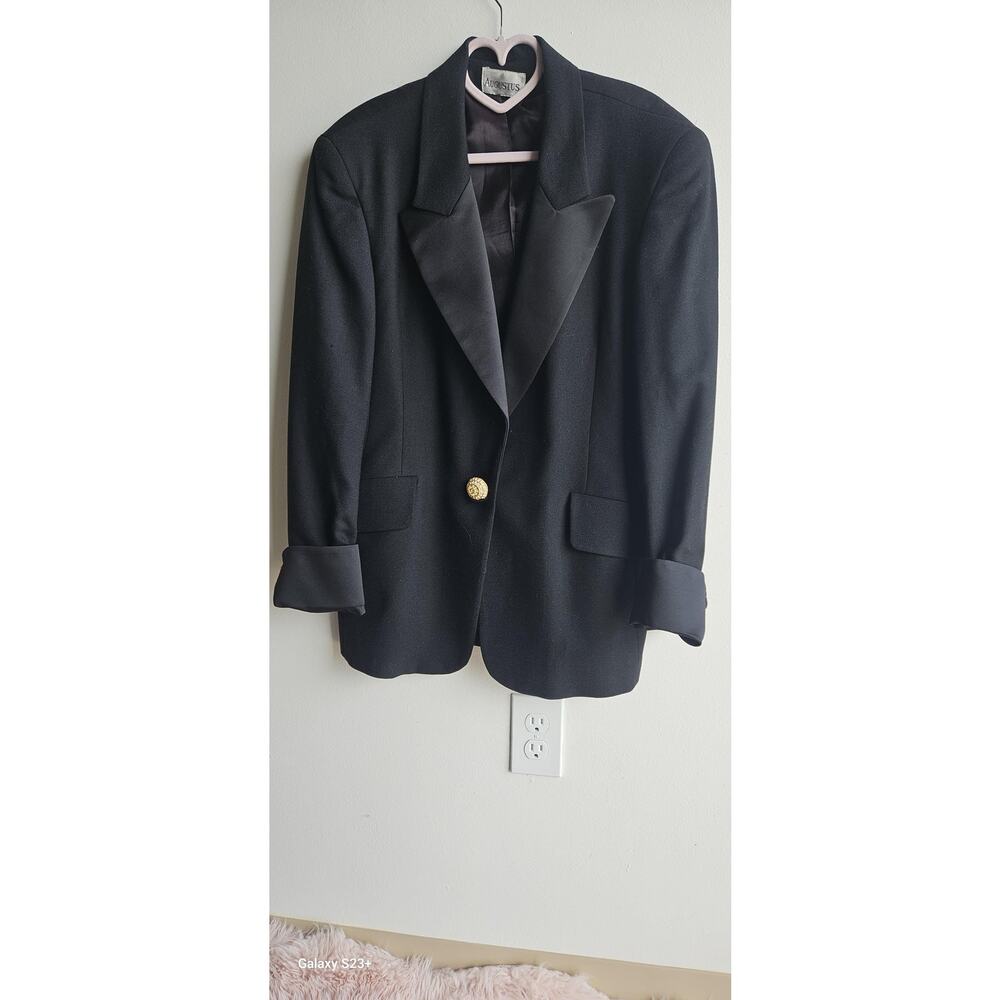 Vintage Augustus Royal Renaissance  90s Black Wool Blazer Size 12 Made In USA - Picture 7 of 13